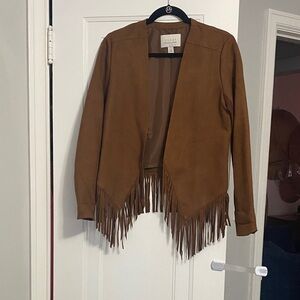 hinge Tan Suede Fringe Open-Front Jacket